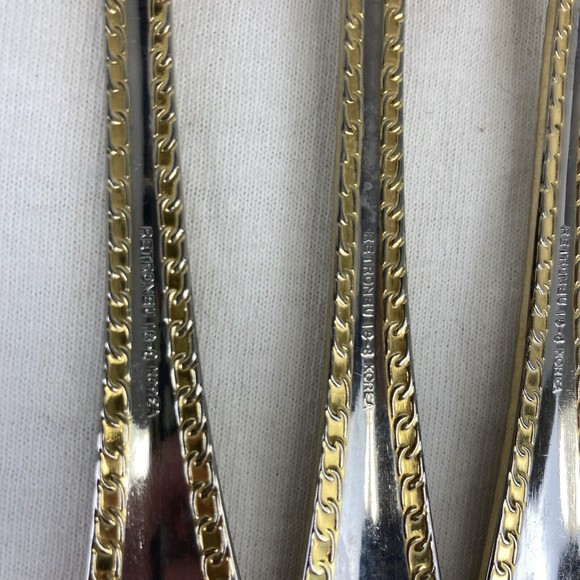 4 Retroneu GOLD ACCENT Chain 7” 18/8 Korea Stainless Dessert￼ Fork Good Quality - Picture 9 of 10